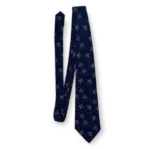 Vintage Essex Row Navy Blue Orange White Geometric Pattern Neck Tie Business